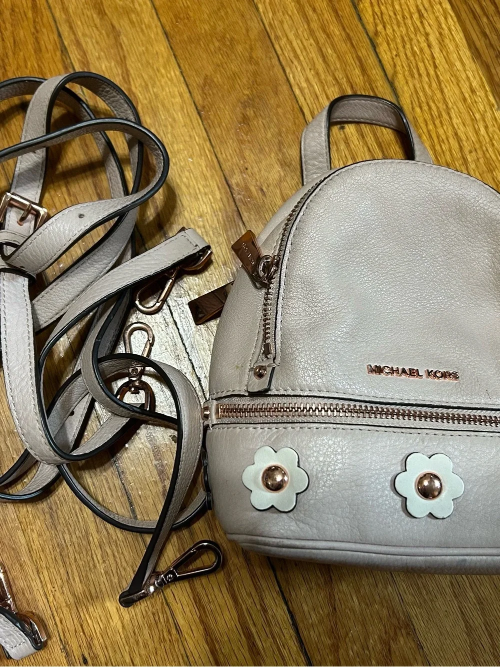 Michael Kors Light Pink Floral Mini Backpack Purse with Detachable Straps